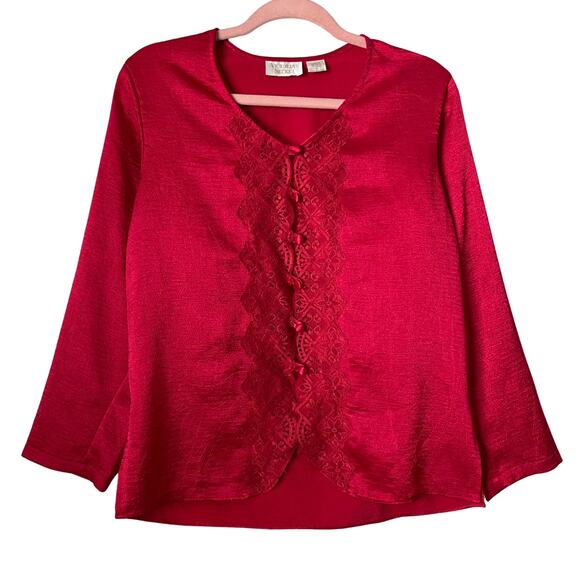 Vintage Victorias Secret Top Womens Red Gold Label Y2K Lace Vamp Romantic Satin - Picture 1 of 12